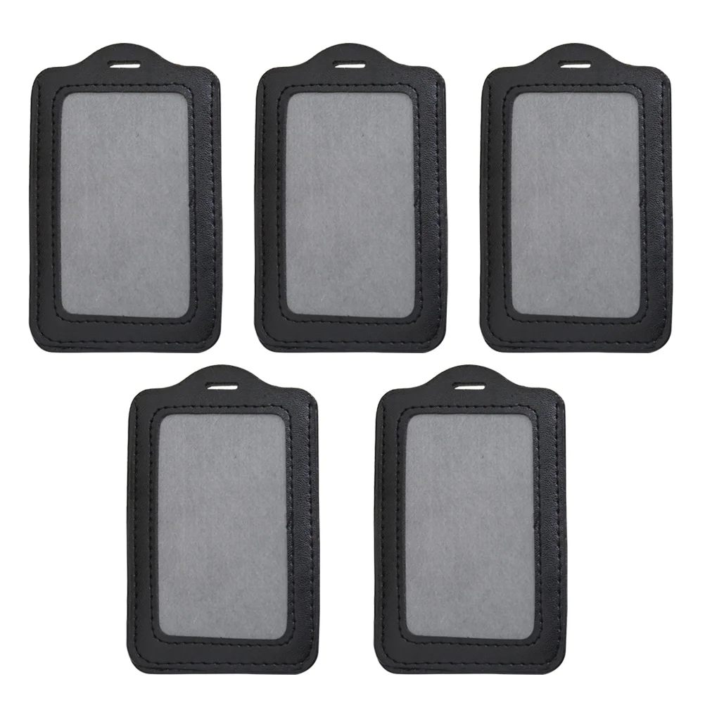 

5pcs Vertical Style PU ID Badge Holder Pass Pouch Case (Black) pu badge holder pass case