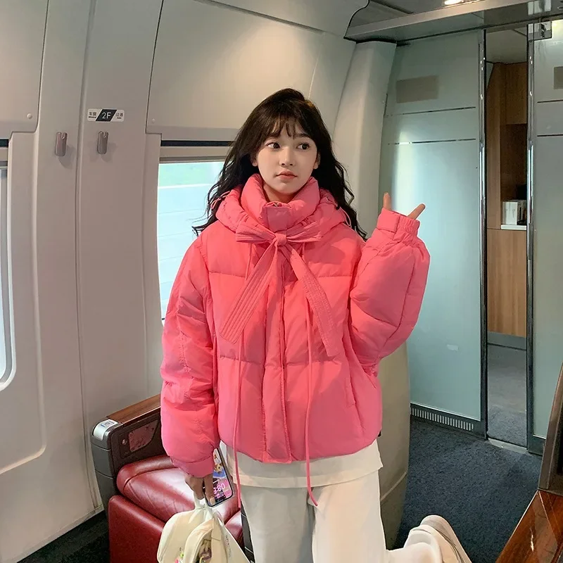 Neue 2025, Herbst/Winter Parkas Frauen Koreanischen Stil Mit Kapuze Langarm Mantel Solide Büro Baumwolle Jacke Frau