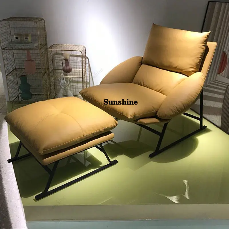 Leisure sofa chair balcony, leather down soft bag steel frame, lazy lunch break, bedroom decoration
