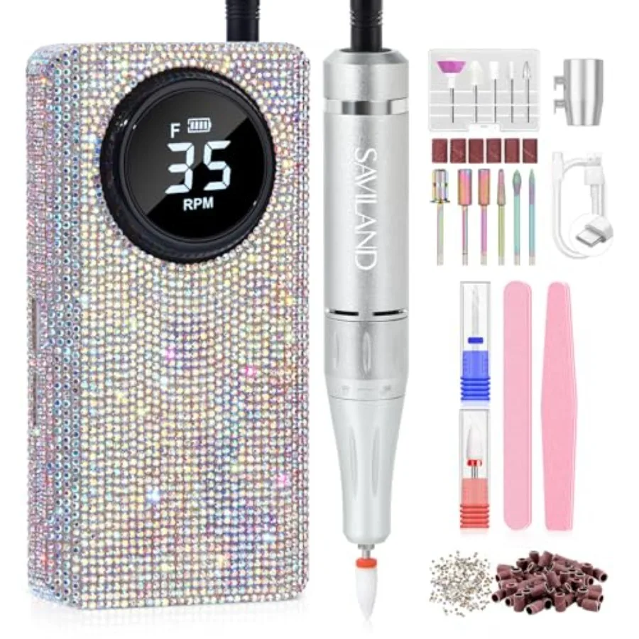 

Professional Nail Drill Kit: 35000RPM Rhinestones Nail Drill for Nails Electric Nail File Professional Portable Efile with Dril