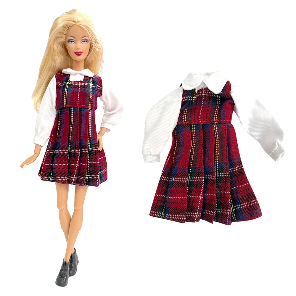 

NK 1 Set 30CM Doll Dress Casual Daily Doll Colthes For 1/6 Doll Accessories Fashion Skirt School Uniform Grid Gown Toys