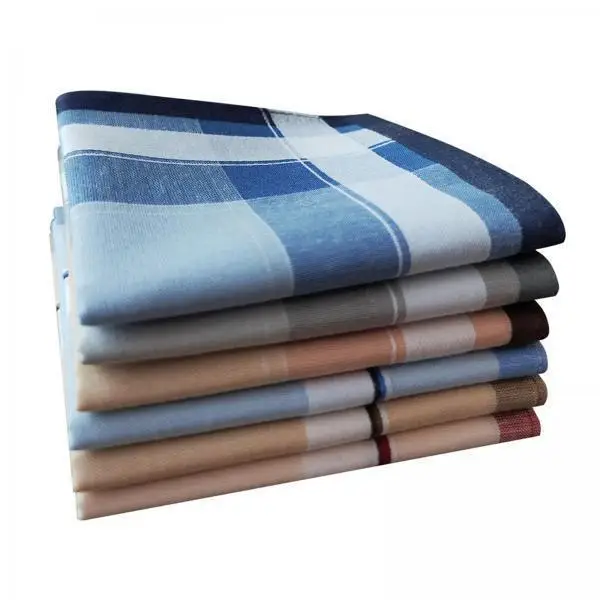 Fashion Men Handkerchiefs Plaid Cotton Pocket Square Hankies for Elegant Suit Wedding Formal Event
