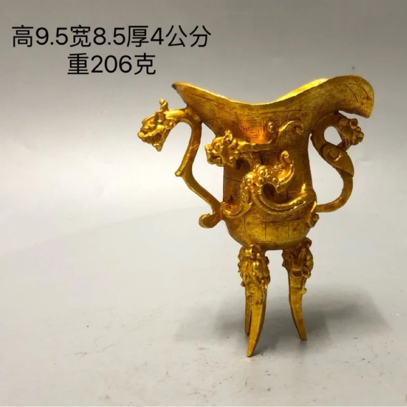 

Antique Style Double Dragon Alloy Auspicious Beast Dragon Three-Legged Goblet Wine Cup Film Props Wine Cabinet Ornament Craft Go