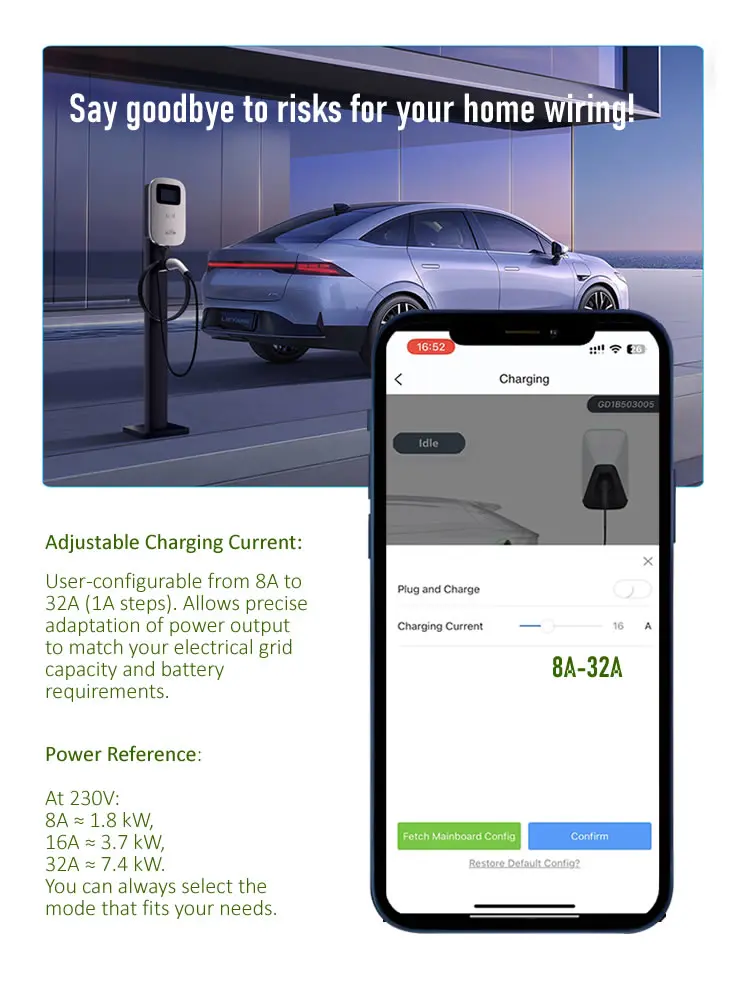 Jigu-電気自動車充電器,電気自動車充電ステーション,7kwウォールボックス,ev充電器スクリーン,220v,単相,wifiアプリケーション,7kw,32a,タイプ2