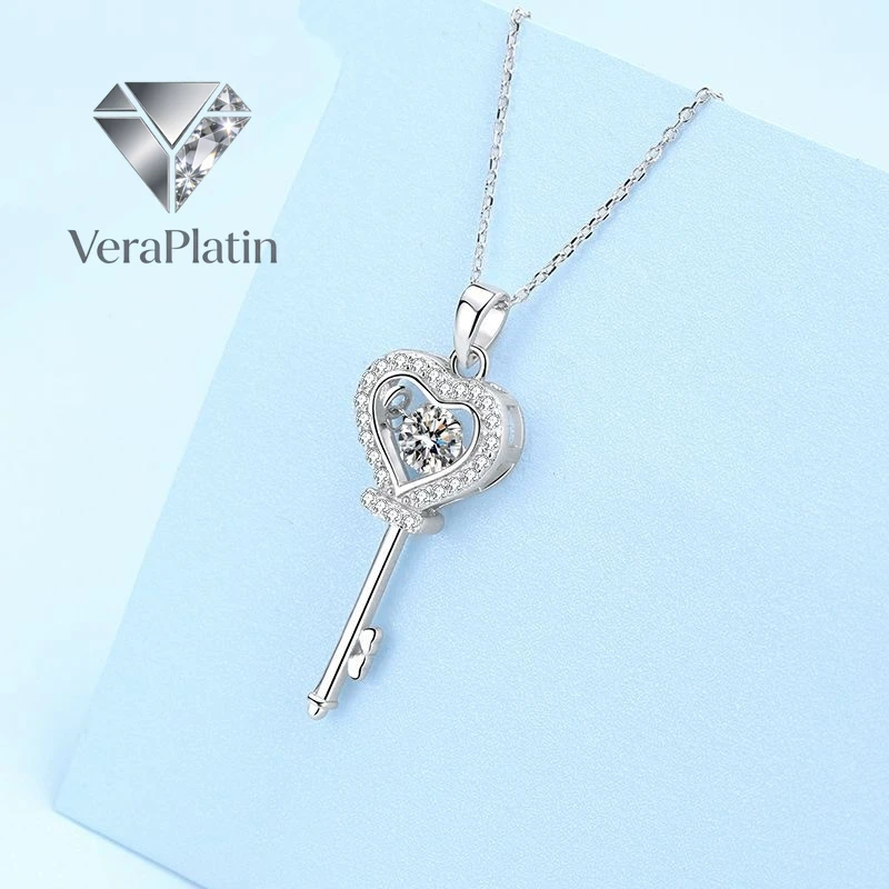 

VeraPlatin Daughter Birthday Gift 18K White Gold Women Wedding 0.5CT VVS D Color Moissanite Diamond Wife PT950 Girl Valentine's
