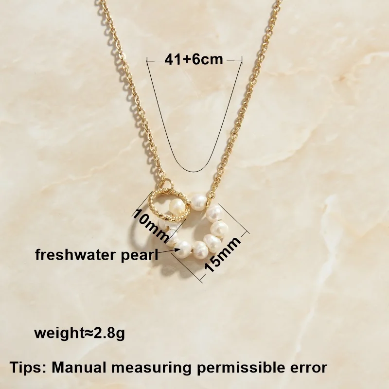 SOMMAR Hot sale! 18KGP Gold plated women pendants freshwater pearl double-ring pendant maxi necklace jewellery