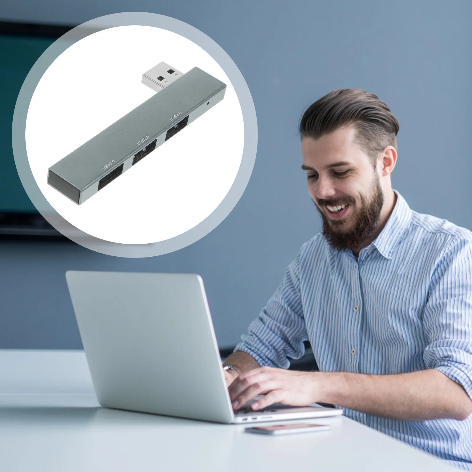 

3 Port USB Hub Type C Adapter 0.08m Cable Length Compact Multi Device Connector for Laptops Tablets USB Port Adapter