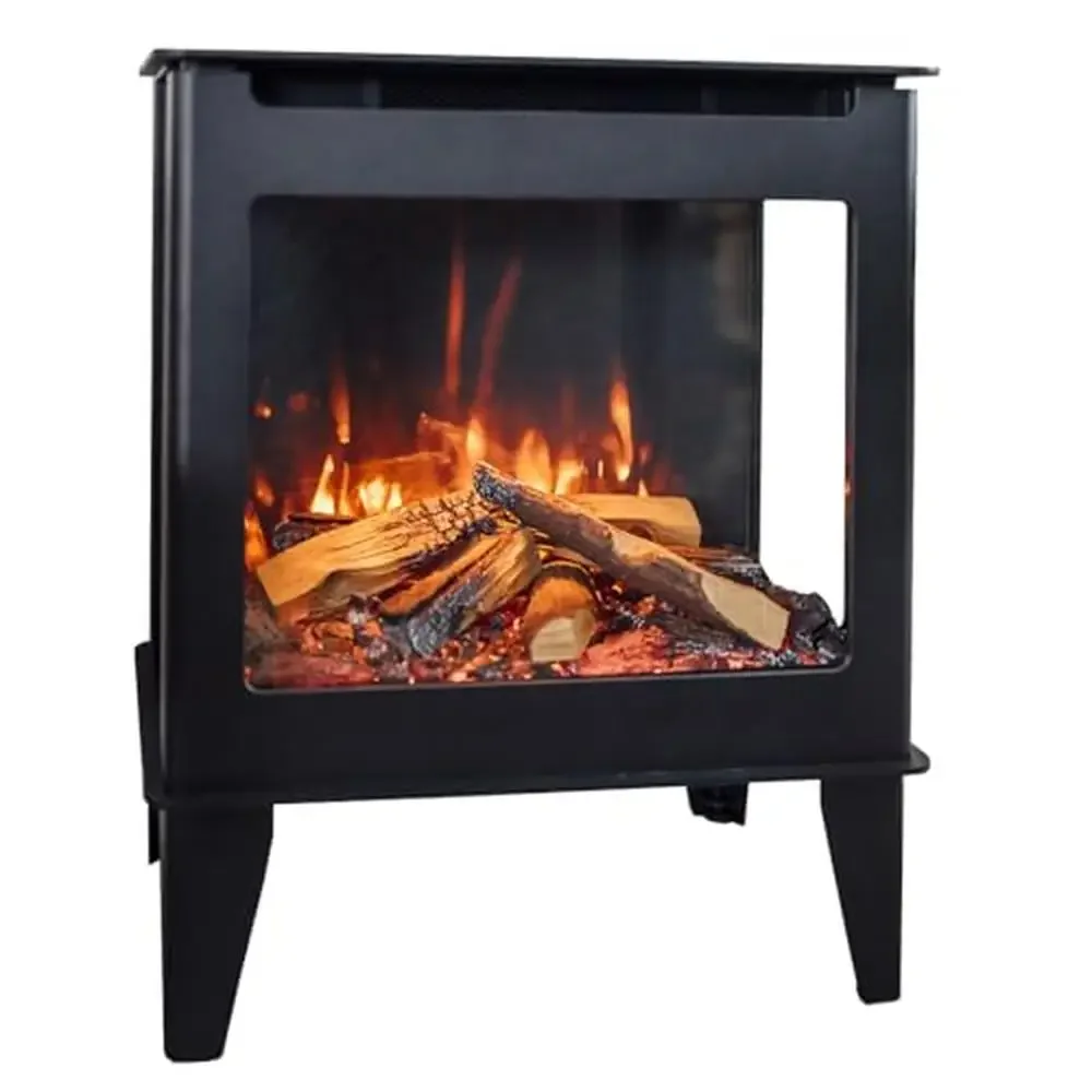 Estufa de chimenea eléctrica independiente de 3 caras Calentador de fuego portátil de 5.000 BTU Ambiente panorámico Control remoto Encanto tradicional
