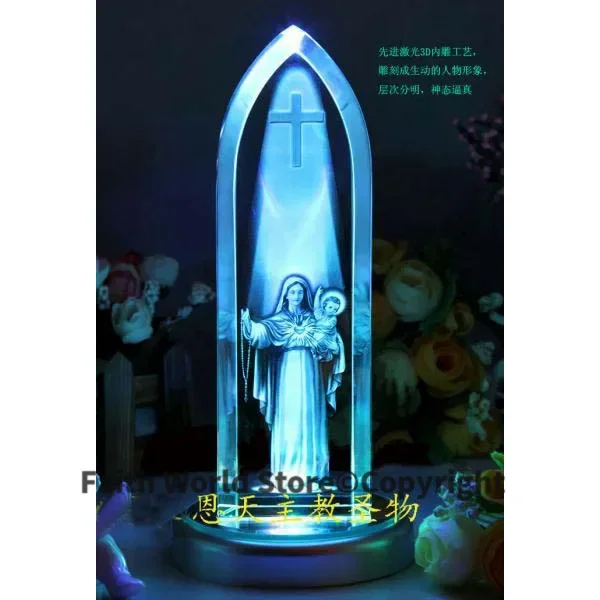 

large Catholicism Christianity HOME family Talisman- Religion Bless Safe Health Virgin Mary mother and child 3D Crystal statue
