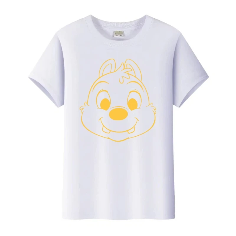 تي شيرت نسائي كلاسيكي من Disney Chip 'n' Dale ملابس الشارع الشهير برقبة دائرية تي شيرت للأطفال بلوزات سوداء للرجال تي شيرت عائلي بأكمام قصيرة #3