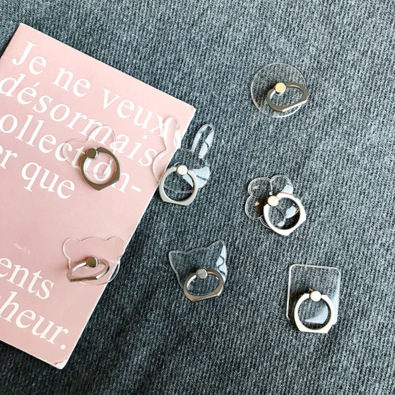1pcs Transparent Crystal Mobile Phone Ring Buckle 360 Metal Ring Mobile Phone Bracket Creative Transparent PC Acrylic