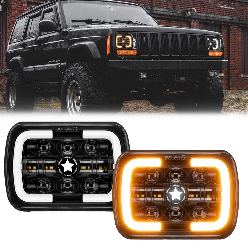 

7x6'' 5X7 Inch LED Headlight Square Hi-Lo Beam Halo For Jeep Cherokee XJ Wrangler YJ Off-road Truck Motorcycle LED Headlight