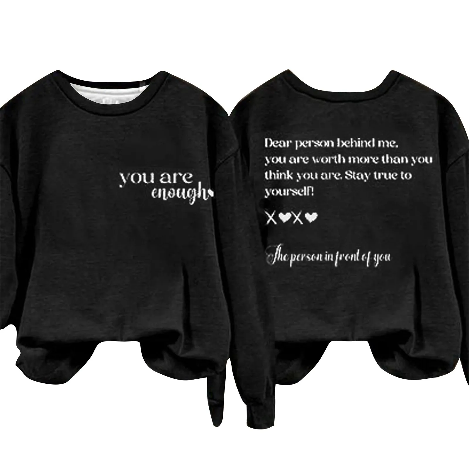 Double-Sided Letter Print Loose Casual Daily Sports Sweatshirt Women Sweatshirt Pullover Crewneck Long Sleeve Fall Shirts Top Ho