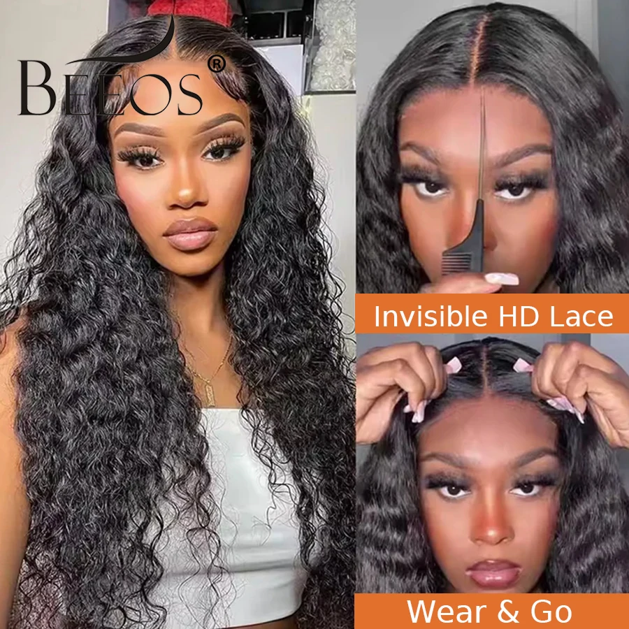 250% 5x5 HD Transparent Lace Closure Wig Water Wave Wigs Glueless Wigs Human Hair Quick Weave Wig Melt All Skins Bleached Knots