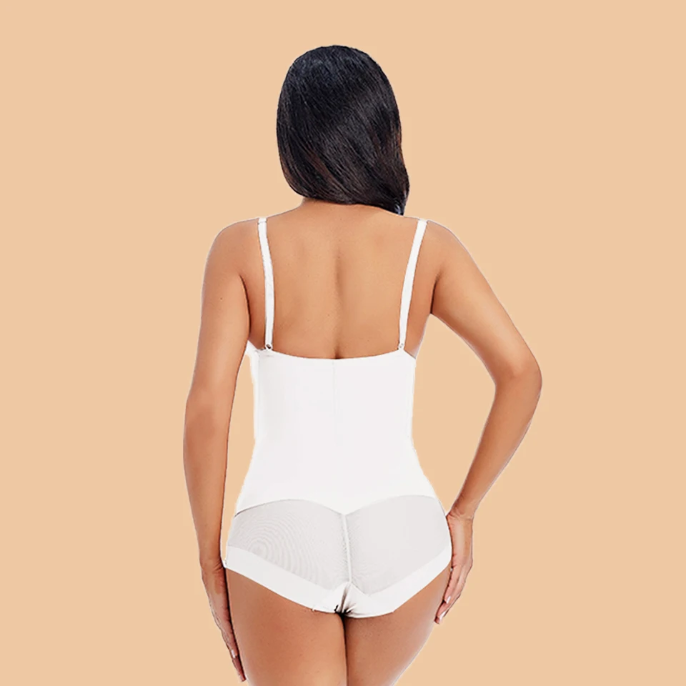 Weißer Bügel-Bodysuit für Damen, formgebend, dehnbar, einfarbig, seidig, Unterwäsche, Bodysuits, Shapewear – Detail 8
