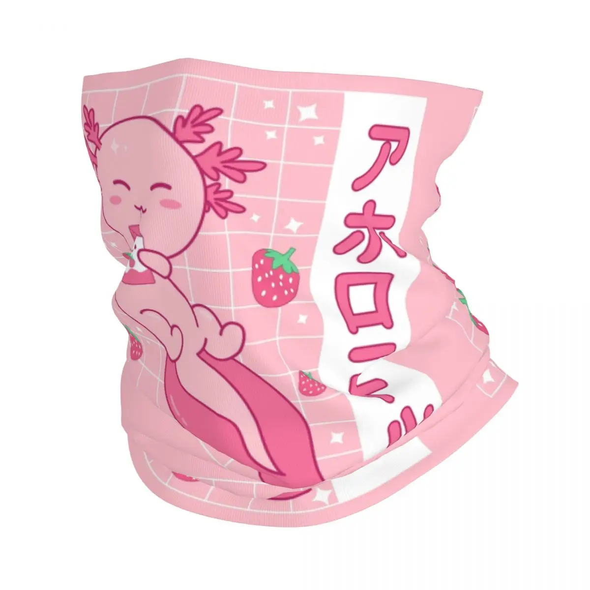 Cute Pink Kawaii Anime Axolotl Japanese Strawberry Milk Retro 90s Neck Gaiter Women Men Windproof Winter Bandana Scarf Hiking