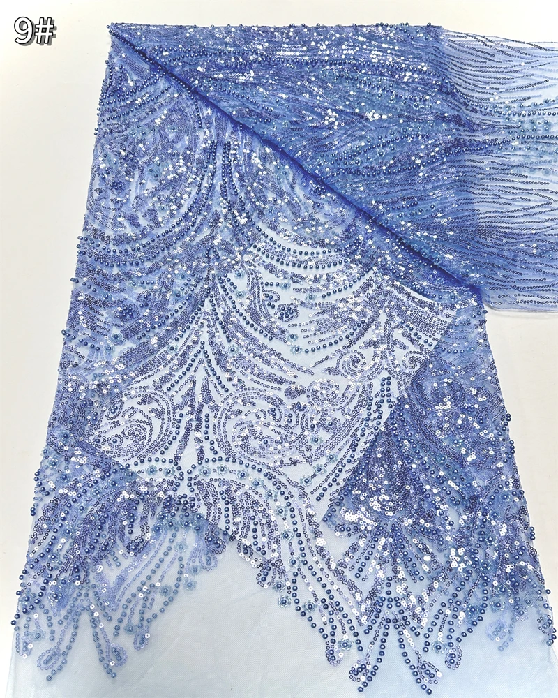 

High Quality French Beaded Sequins Lace Fabric Mesh Tulle for Nigerian Women Wedding Dresses African Style New Arrival