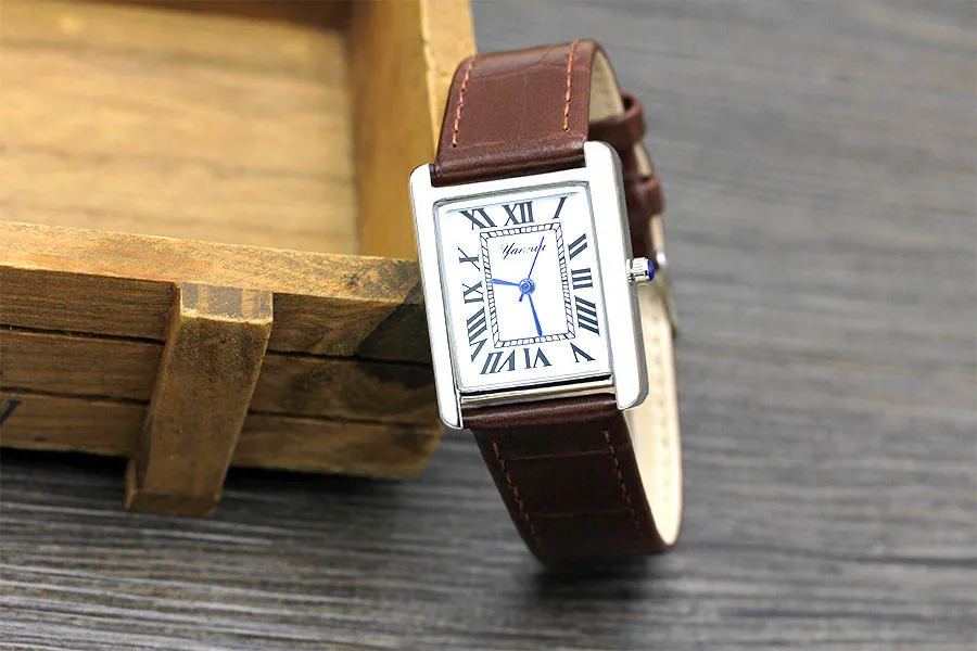 New Top Quality Leather Strap Quarts Watch Simple Square Rome Women's Wristwatch Neutral Couple Watch Sapphire Ladies Watch