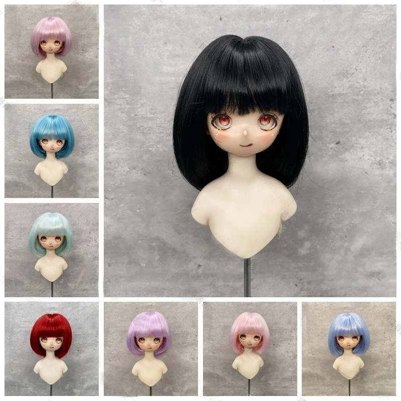BJD/SD Doll Wig Cute Doll Wig with Colorful Polka Flat Bangs Short Hair DIY Doll Accessories Casual Toy Wig Makeup Toy