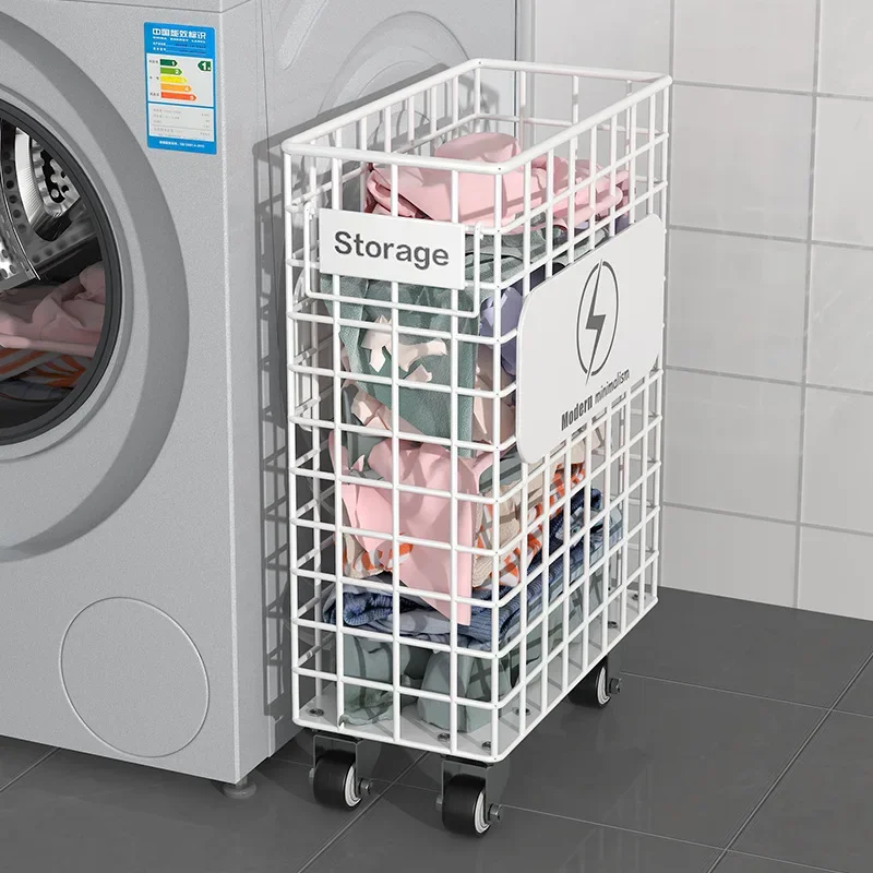 

Large Capacity Laundry BasketWrought-iron Dirty Clothes HamperHousehold Storage Rack with WheelsDurable and Stylish Design