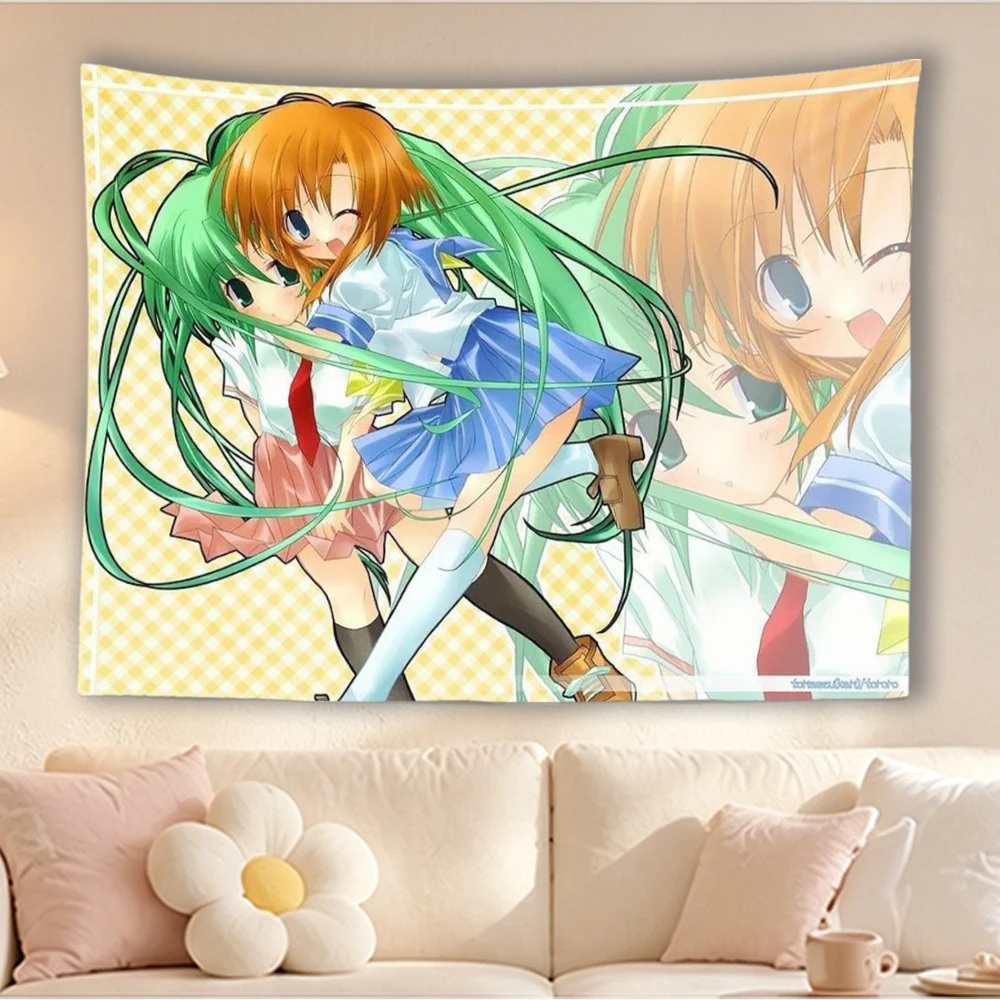 Pink Hair Cat Ear Sweet Dessert Anime Girl Tapestry Kawaii Pastel Girls Bedroom Wall Hanging