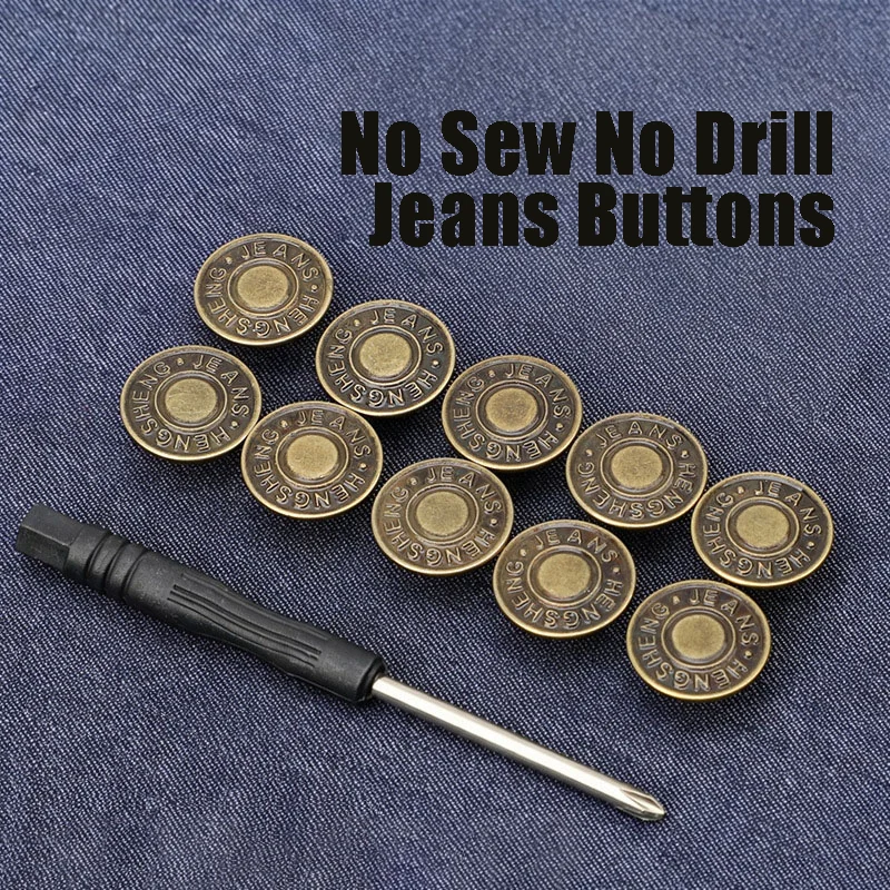 10Pcs Durable Bronze Adjustable Waist Fit Buttons No Sew Detachable Metal Snap Extenders Reusable Waist Modify Clothing DIY Tool