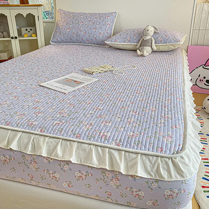 100% Cotton Quilted Mattress Protector with Lace Ruffles Twin/Queen/King Thickness Mattress Cover Cotton Cubre Colchon 침대커버