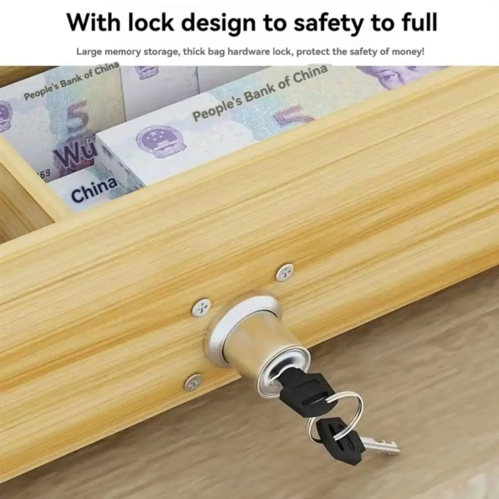 Wood Cashier Cash Box With Lock Neck Protection Multi-Grid Money Drawer Dustproof Money Management