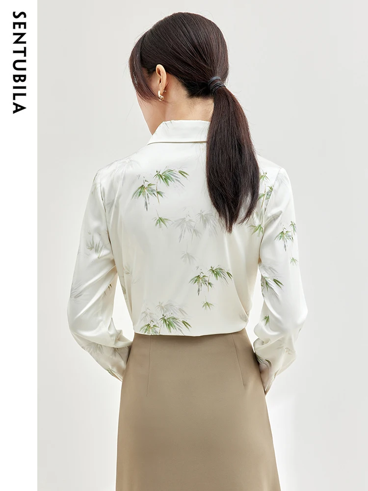 SENTUBILA Women's Chiffon Shirt Fashion Women Blouses 2024 Autumn Shirts With Bamboo Pattern Beautiful Long Sleeve Top 133C52014