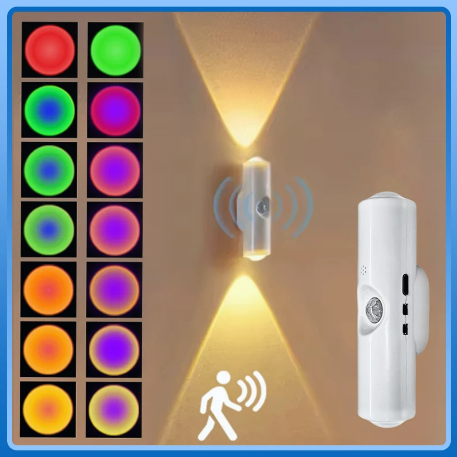 Magnetic Rechargeable LED Night Light RGB Sunset Lamp Wireless Wall Lamp With Motion Sensor For Stair Cabinet Hallway Room Decor