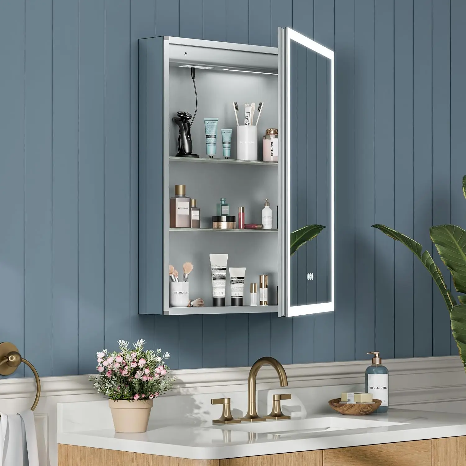 24x30 Inch Medicine Cabinet with Lights, AL Alloy Frame, Plug-in or Hardwired, Recessed or Surface Mount, 3, Customized