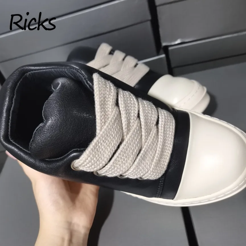 Rick Real Leather Man Woman Chubby Bread Boot Shoe Owens Chunky Heel Male Female Ankle Boot Round Toe Men Women Casual Shoe
