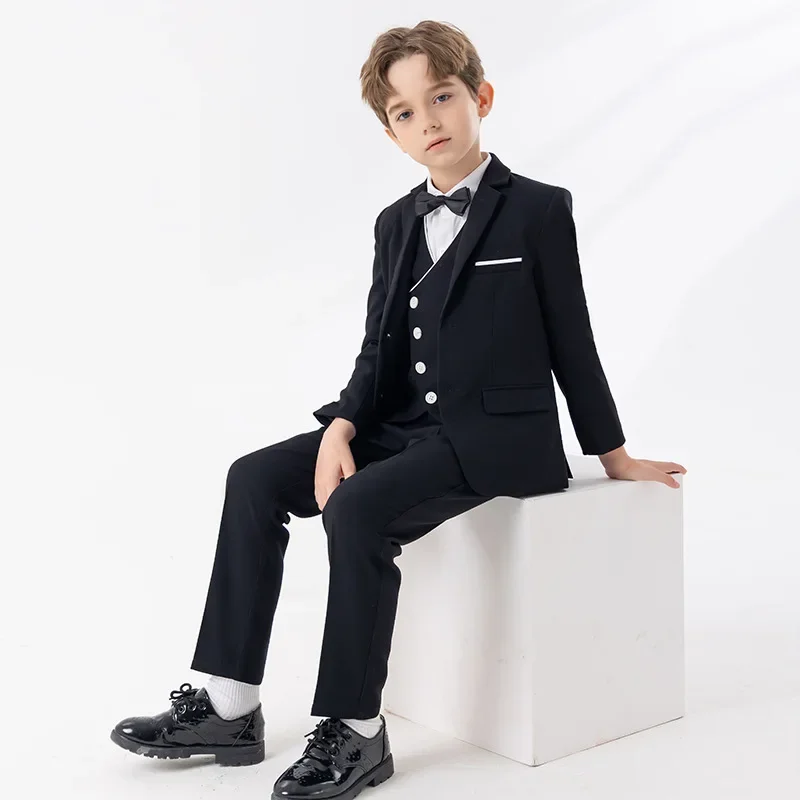 Boys Black Blue Red Slim Fit Suits Formal Wear Children Teenager Best man Performance Host Clothes Kids Student Party Full Dress