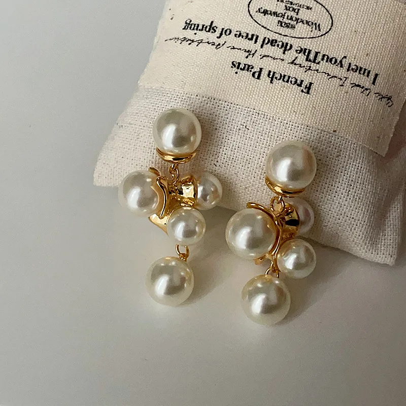 Minar Handmade Imitation Pearl Strand Grape Long Dangle Earrings for Women Gold Plated Alloy Wholesale Party Casual Jewelry