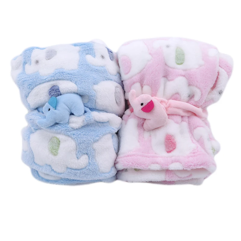 Cute Elephant Baby Blankets Newborn Cartoon Air Conditioning Quilt Coral Velvet Pillow Quilt Multi-function Baby Product