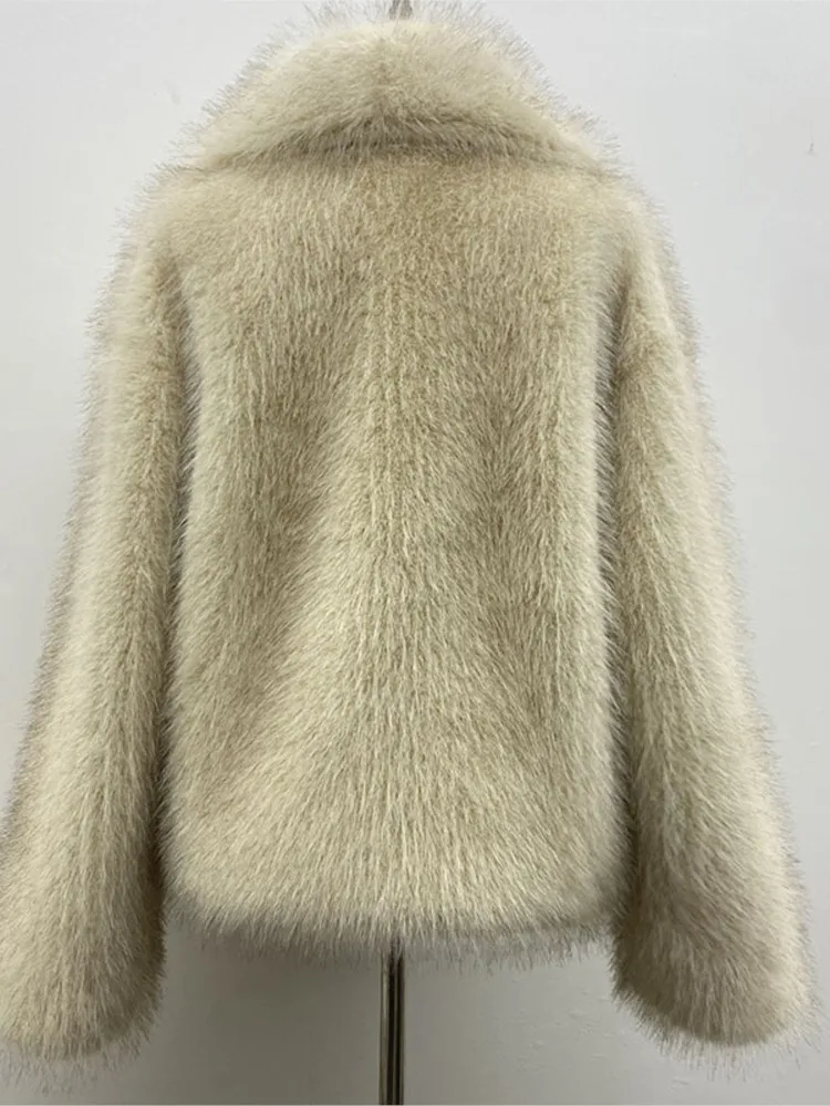 طويل الشعر النساء الشتاء فرو المنك سترة كبيرة التلبيب طوق زر الإناث الفراء الاصطناعي أبلى سميكة الحرارية سيدة معطف الفرو البيئي #4