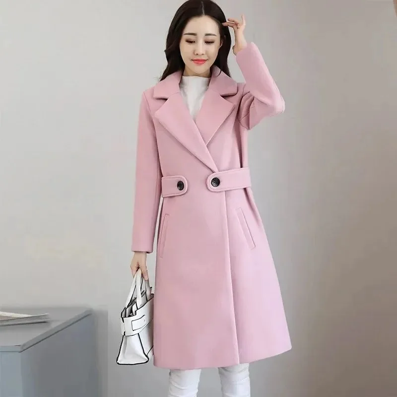 Women Wool Blends Coat New Winter Autumn Fashion Slim Woolen Blend Jacket Long Coat  Female Jackets Outerwear