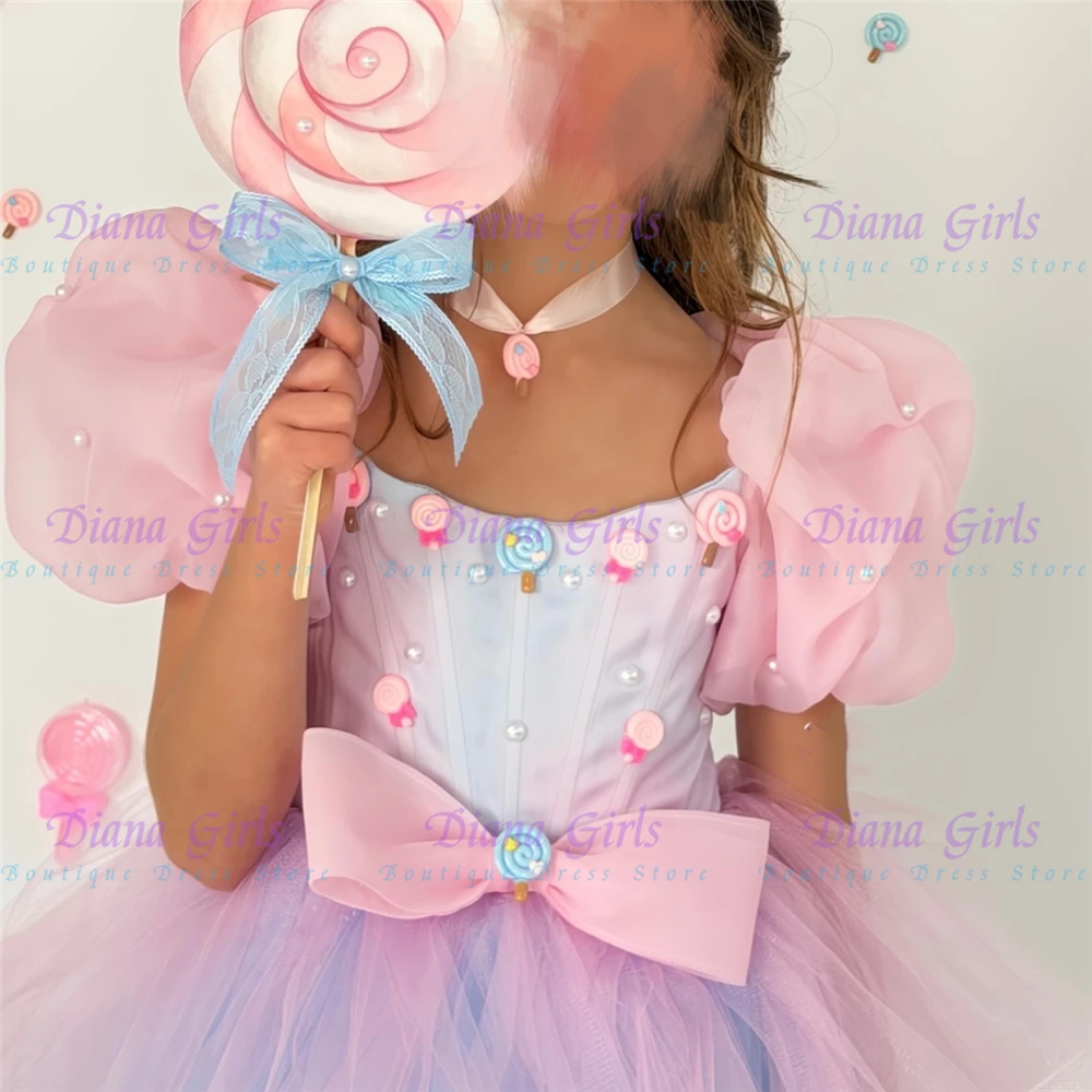 Exquisite Lovely Flower Girl Dress Pink Fluffy Tulle with Quality Candy Applique for Kids Wedding Birthday Evening Ball Gowns