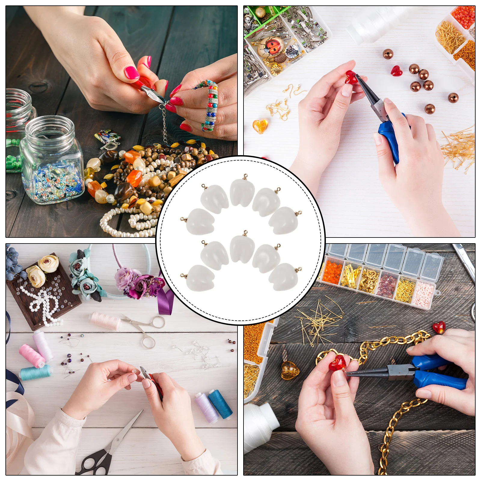 10 قطعة قلادة أسنان الحليب واقعية الراتنج الأسنان السحر Diy بها بنفسك مستلزمات صناعة المجوهرات قلادة سوار القرط سحر معلقة