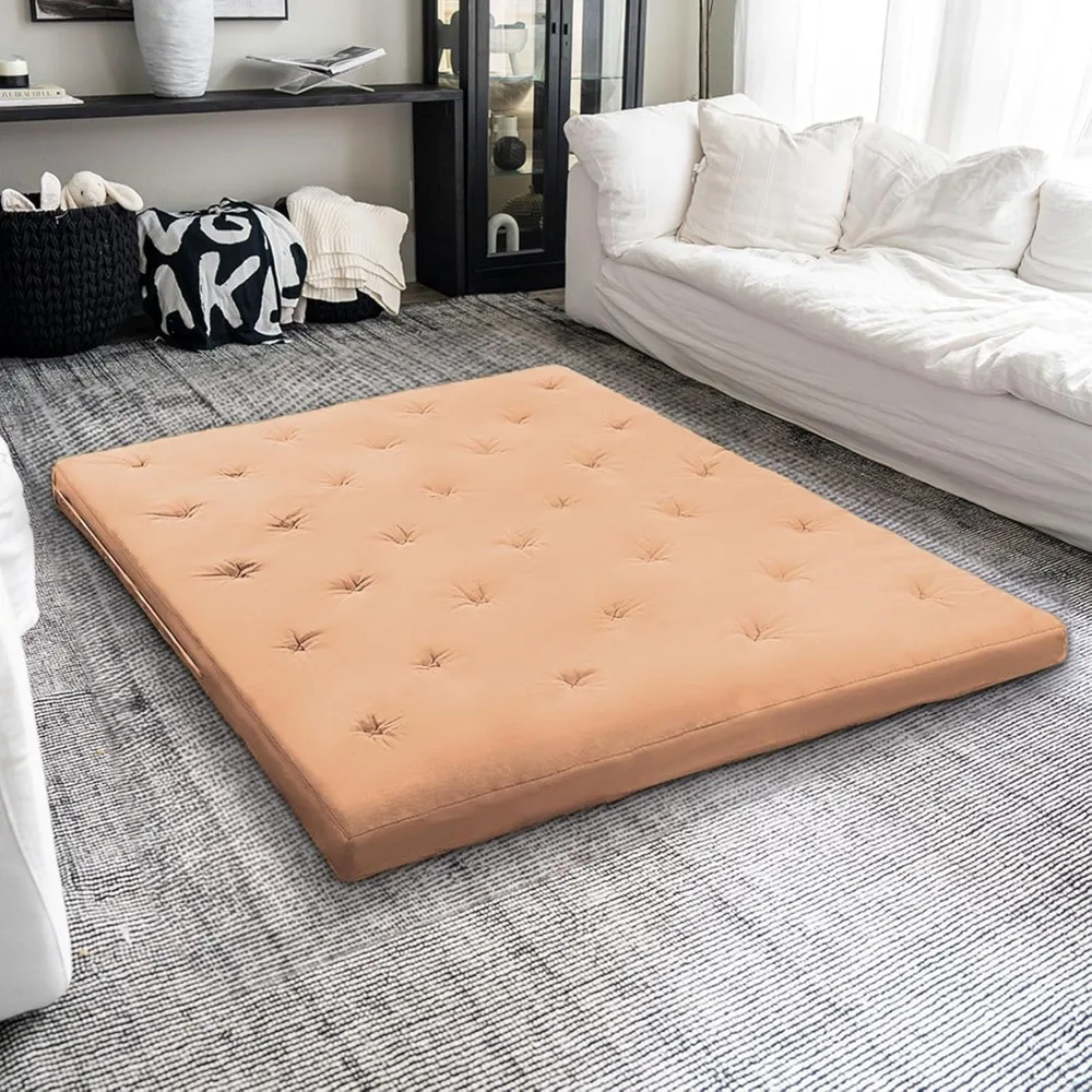 

Japanese Floor Futon Mattress Queen Size 60x 80,100% Cotton Cover 4'' Thicken Tatami Mattress,Foldable Sleeping Pad,Portab