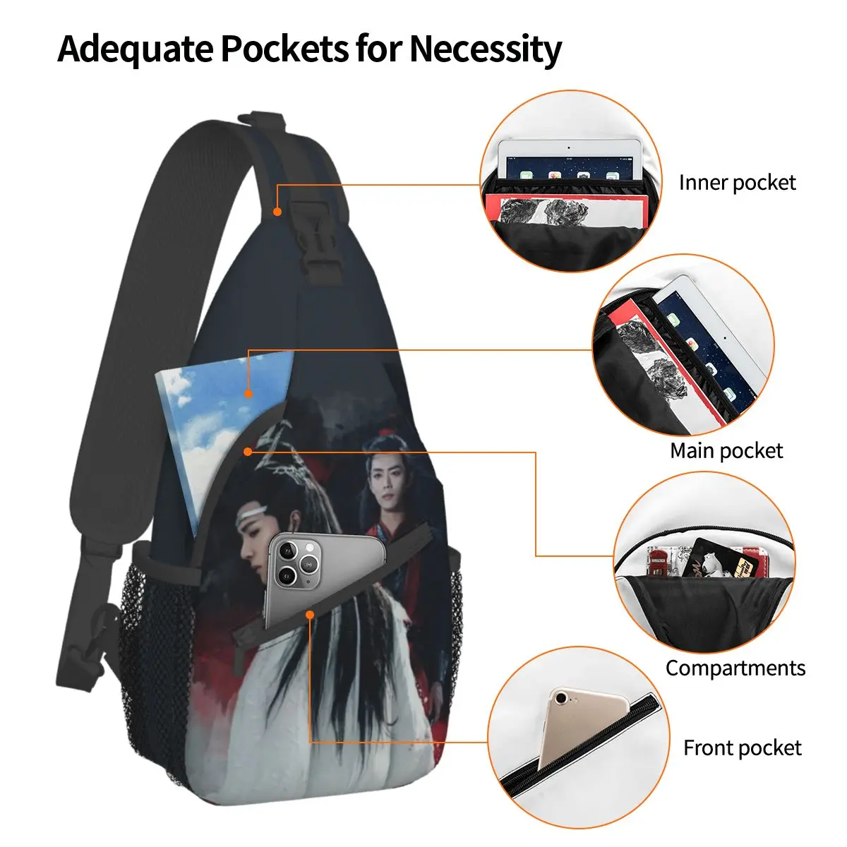 WangXian The undomed Small Sling Bags petto Crossbody spalla zaino sport all'aria aperta zaini Lan Wangji Wei Wuxian Satchel