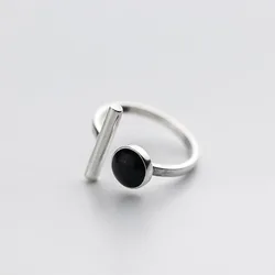 Fashion 925 Sterling Silver Black Round Open Rings For Women Luxury Designer Jewelry Gift Female