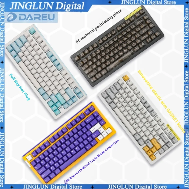 DAREU A81 3-Mode Mechanical Keyboard Customized Gasket Structure Gaming Keyboard Compatible with Windows macos iOS ANDROID