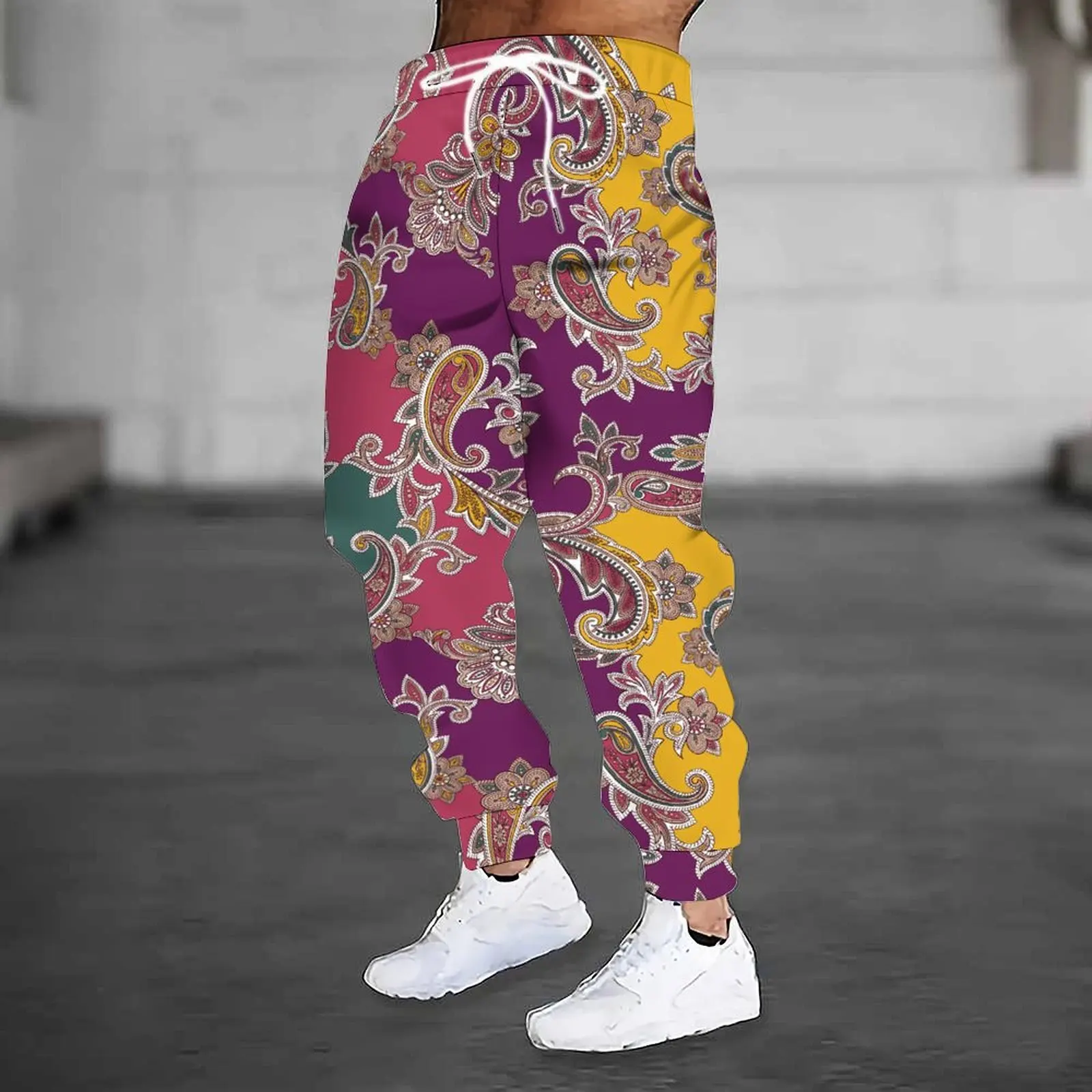 Fashion Men 3D Print Joggers Black Base Cyan Paisley Graphic Drawstring Waist Loose Hip Hop Casual Sport Long Trousers Oversize