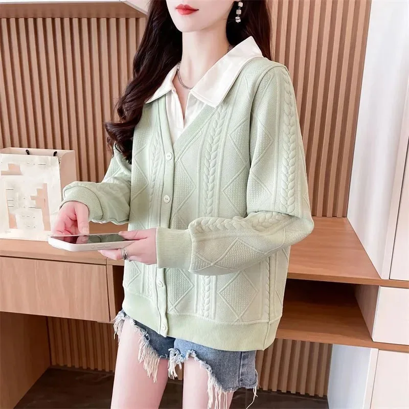 

Осенняя женская лоскутная толстовка, куртка 2025, женская спортивная рубашка, верхняя одежда, корейская женская мода, толстовки с длинными рукавами, топы, пальто