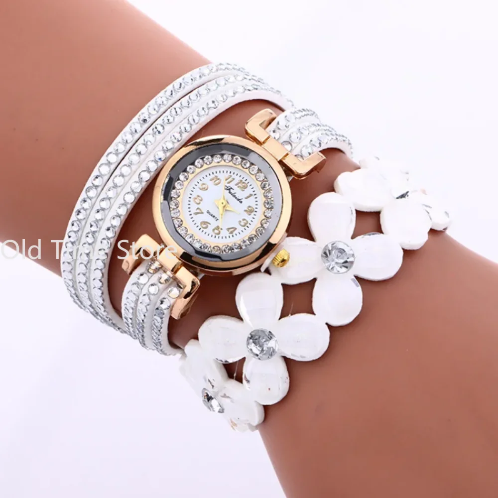 Pulsera de cuero con diamantes para mujer, relojes de estilo superior, elegante, delicado, a la moda, color blanco