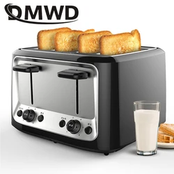 Household Electric Toaster Baking Bread Sandwich Maker Grill Stainless Steel Toast Oven Heater 4 Slices Slot Breakfast Machine