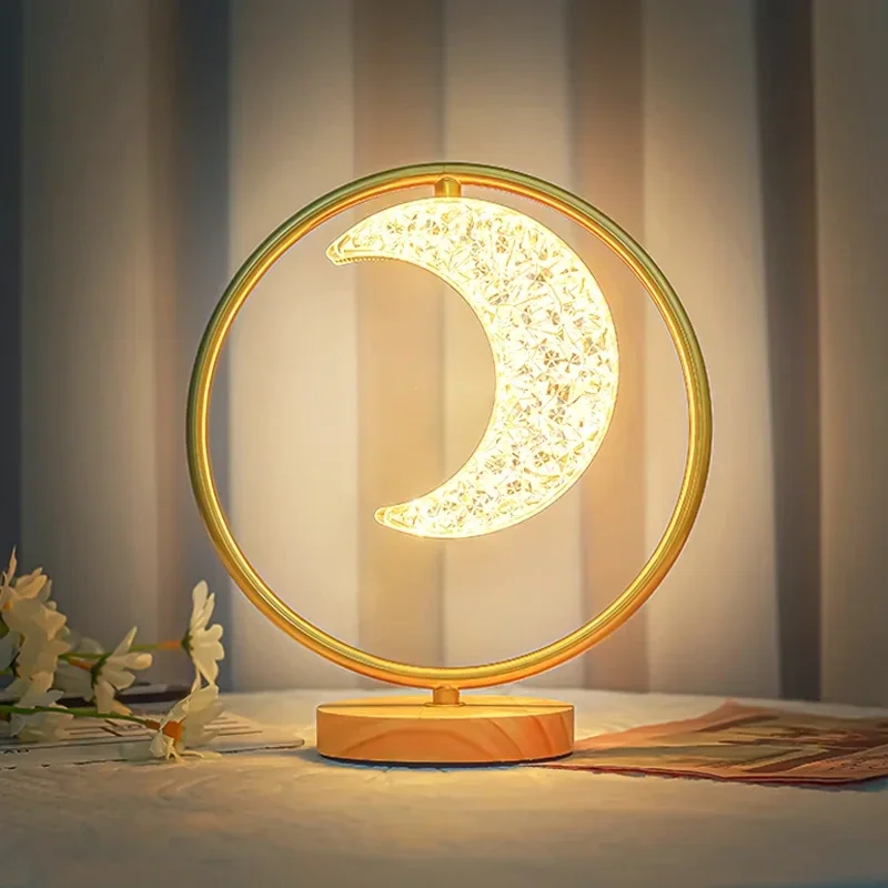 Creative Star Moon Night Light Iron Art Bamboo Wood USB studio Table Light camera da letto Bedhead Decoration soggiorno lampade da scrivania a LED