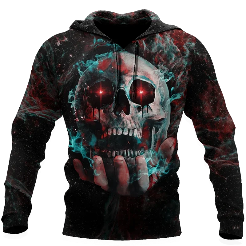 3D Printing Hoodie Men Punk Skull Fashion Skeletor Y2k Graphic Casual Goth Streetwear Long Sleeve Pullover Oversized Autumn Tops