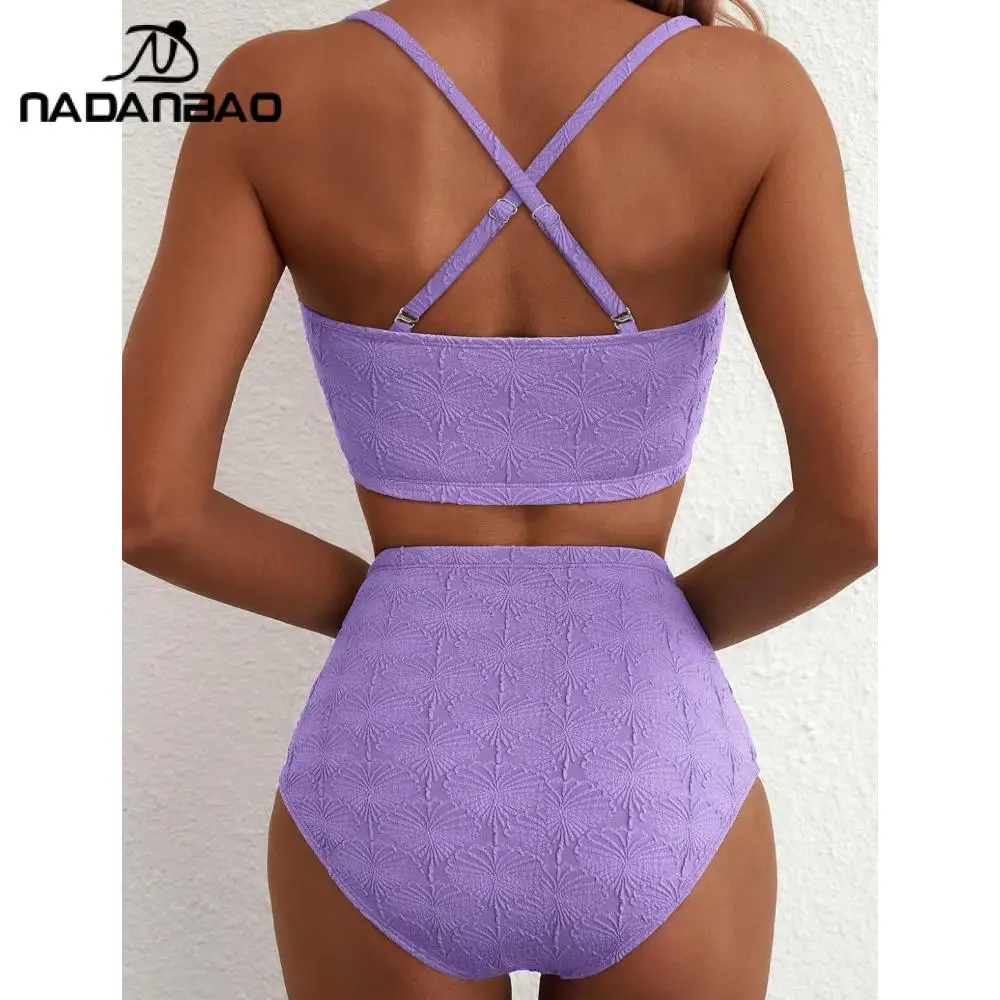 Nadanbao 2026 New Shell Textured Bikini Set Front Knot 2-Piece Swimsuit High Waist Pleated Edge Swimwear Beach Pool Bathing Suit